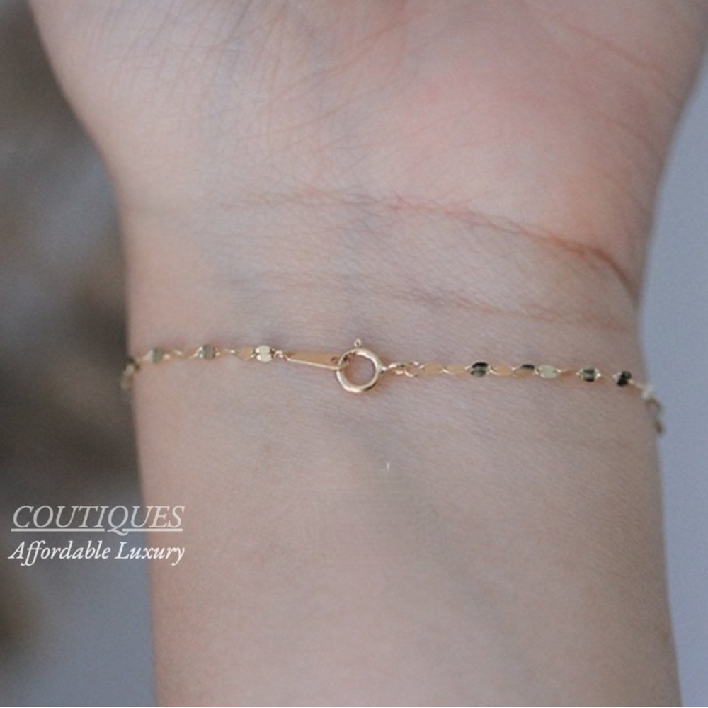 14k Solid Gold Sequin Sparkle Chain Anklet